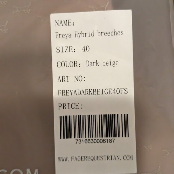 BNWT Fager Freya Hybrid breeches -- dark beige, full grip, size US28 (EU40) - Picture 5 of 5